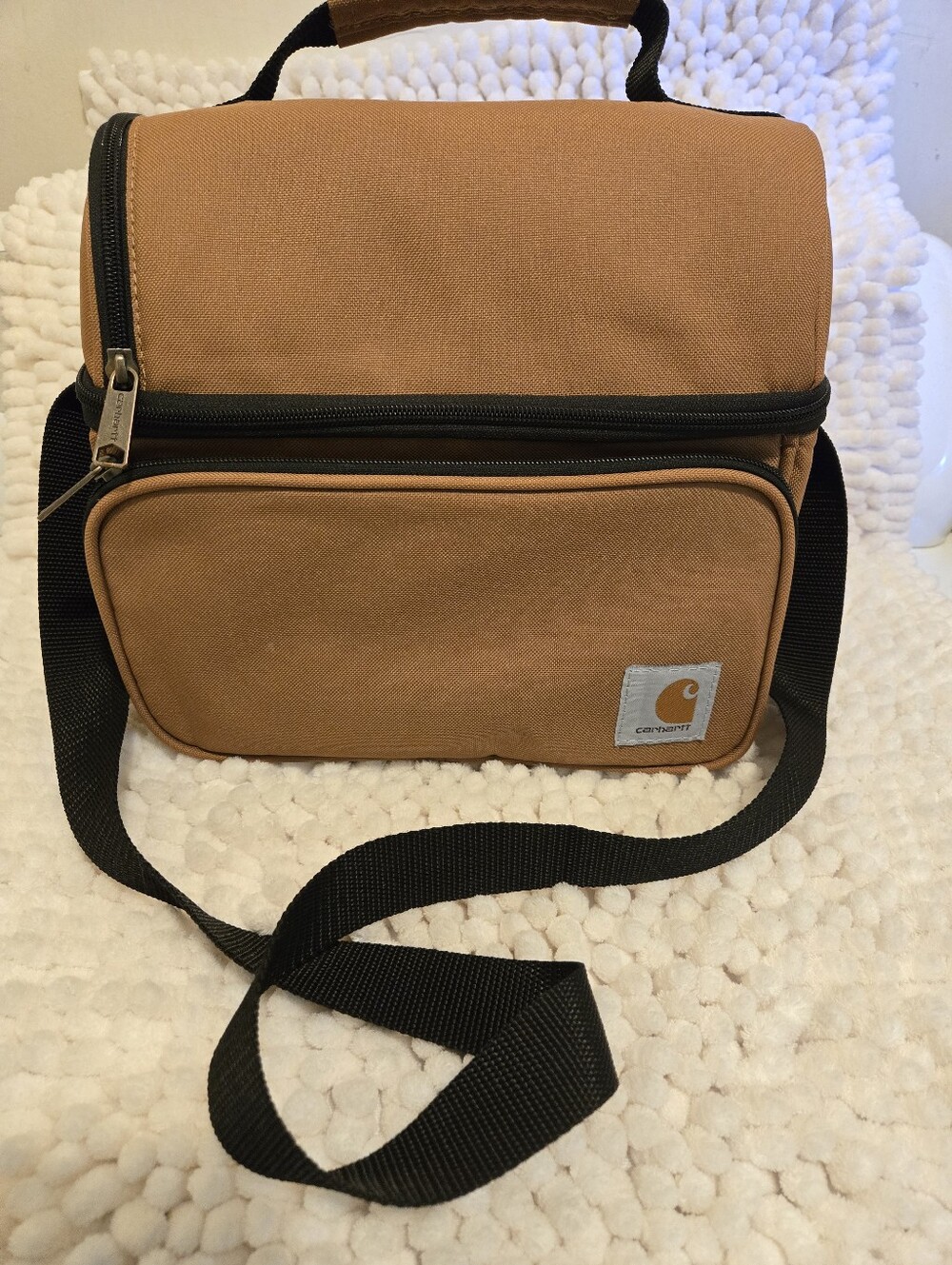 Carhartt Tan Canvas Messenger Lunch Bag with Black Strap